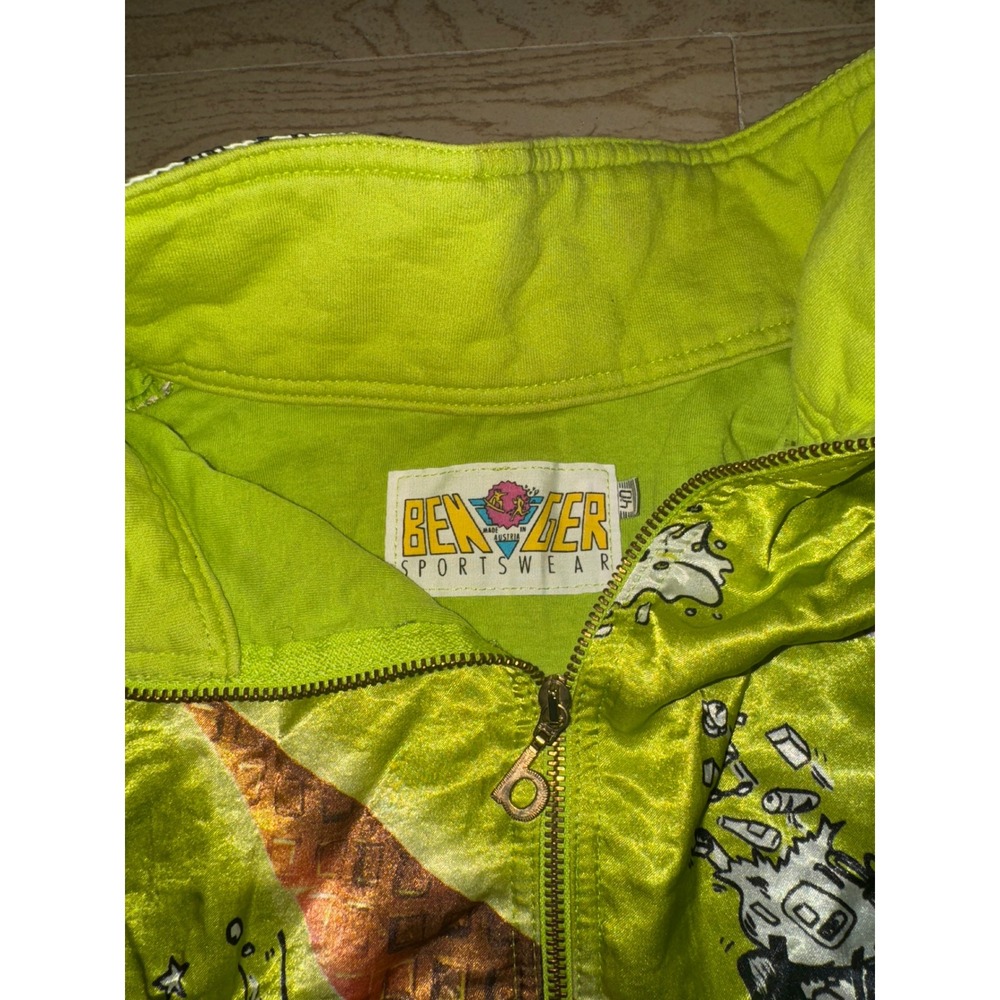 Benger Sportswear Vintage Neon Green Ice Time Graphic Quarter Zip Jacket Size 40 - Picture 2 of 5